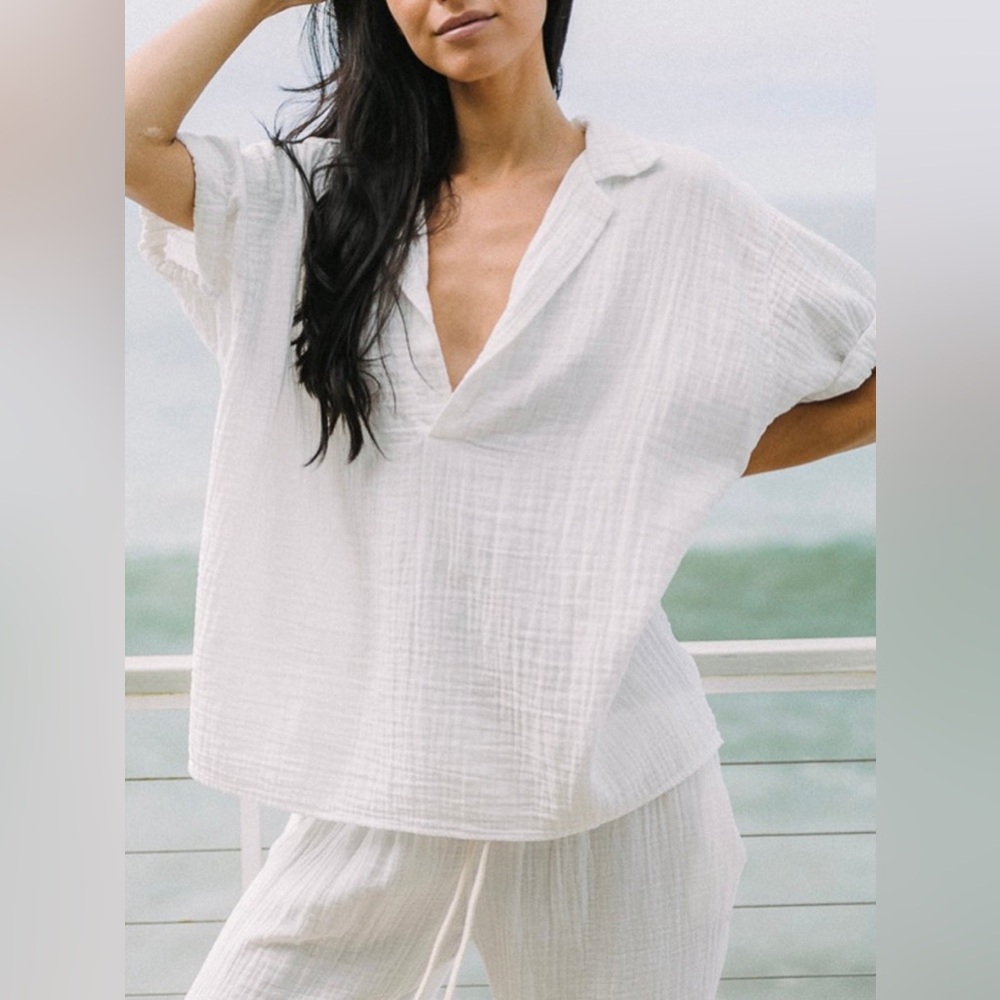 9 Seed Resort Cuff Sleeve Tunic Gauze Cream Size M/L